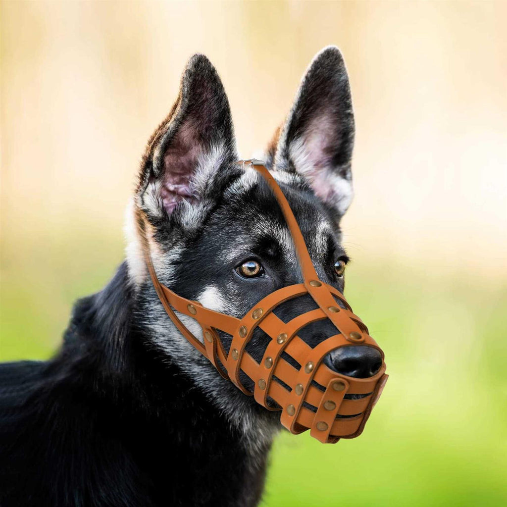 Leather Dog Muzzle Adjustable Breathable Medium Large Breeds Black Brown Red P9372