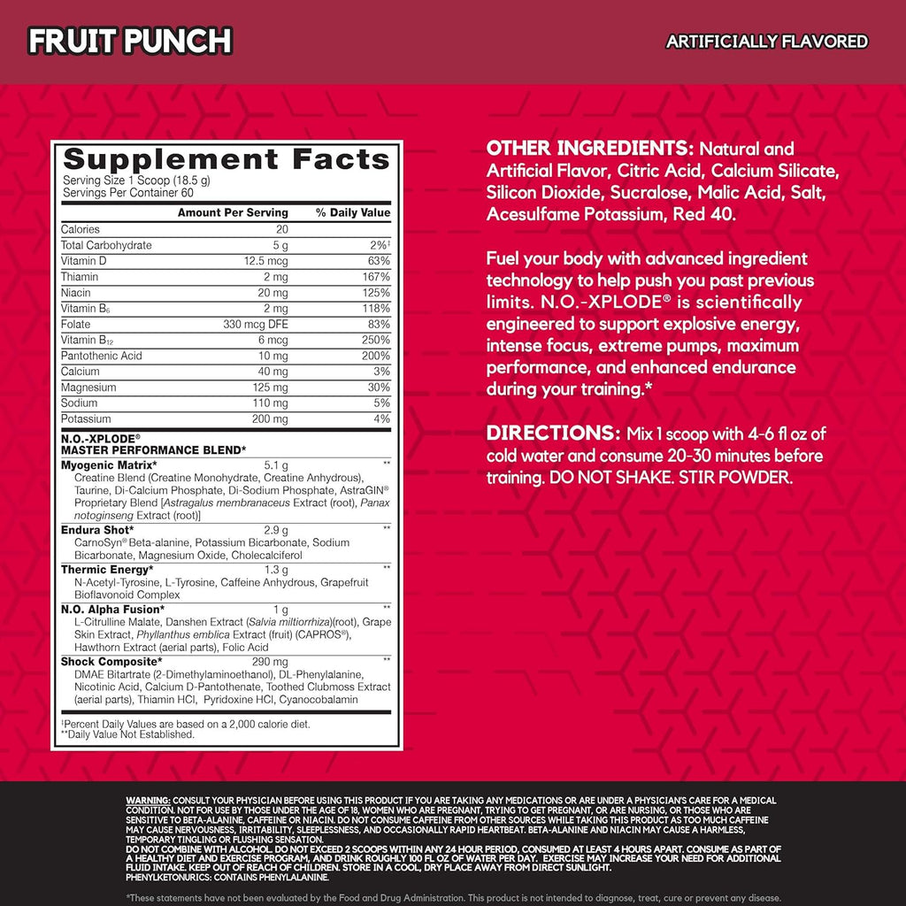 60 Servings Fruit Punch Pre Workout Supplement with Creatine and Beta-Alanine L6362