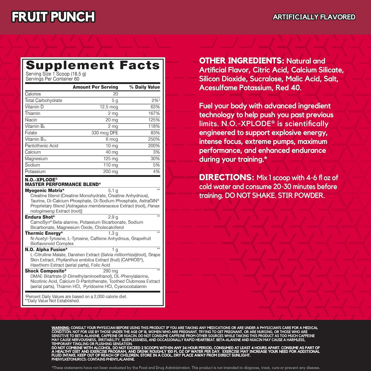 60 Servings Fruit Punch Pre Workout Supplement with Creatine and Beta-Alanine L6362