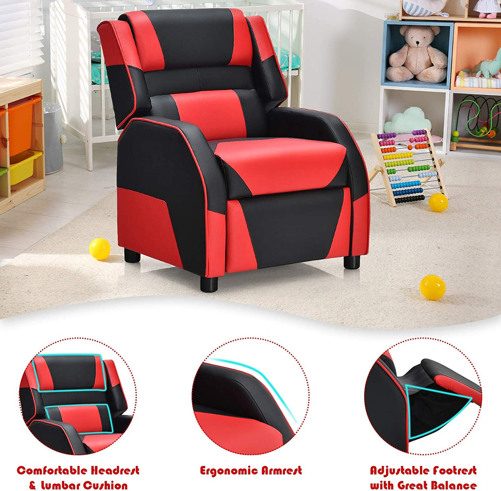 Red Ergonomic Leather Recliner Chair for Children W5463