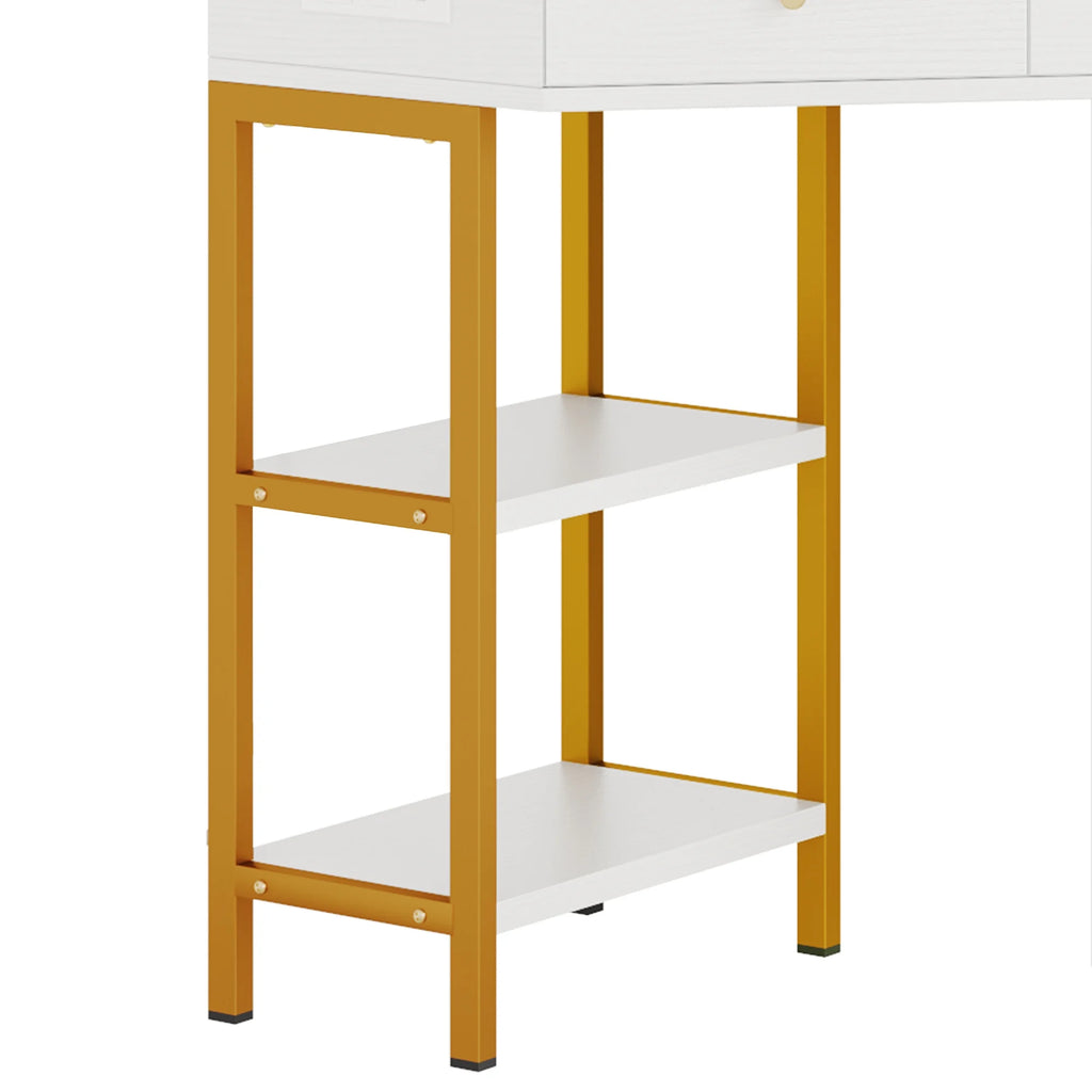 White Corner Vanity Desk with Lights & Mirror O201551
