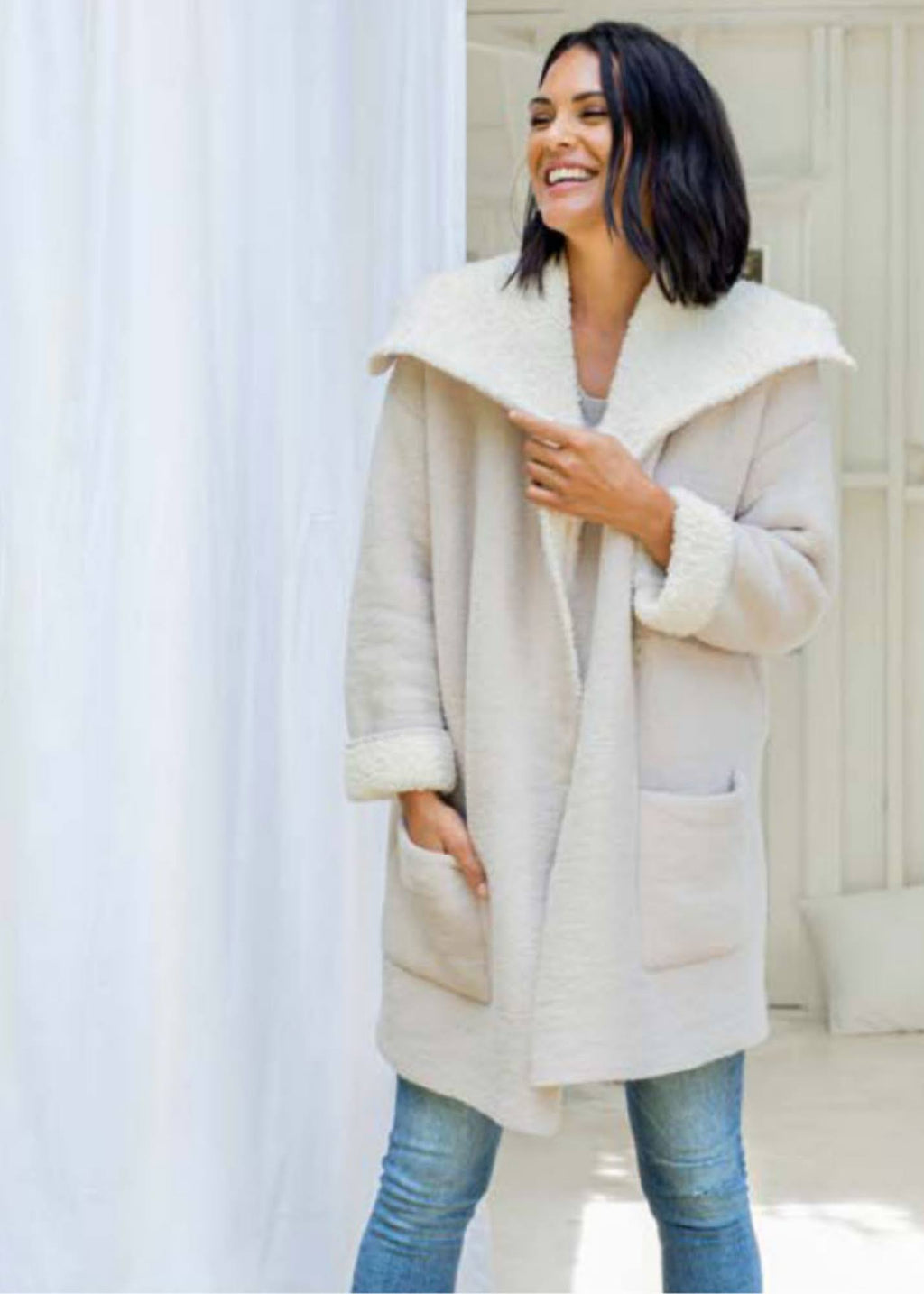 Stone Cream Shearling Car Coat K534