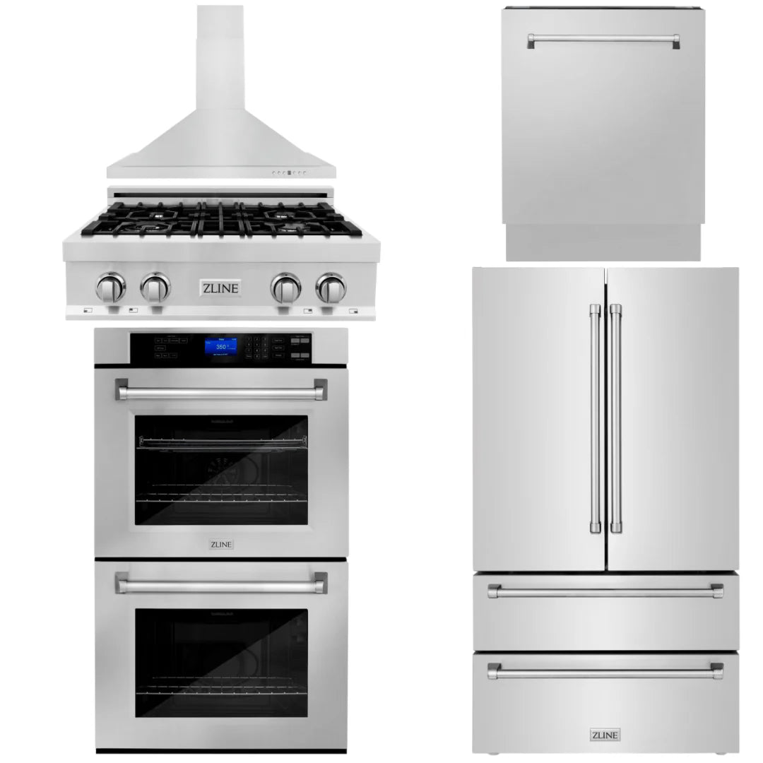 5-Piece Stainless Steel Appliance Package with Gas Rangetop, Range Hood, Refrigerator, Dishwasher and Wall Oven X9421