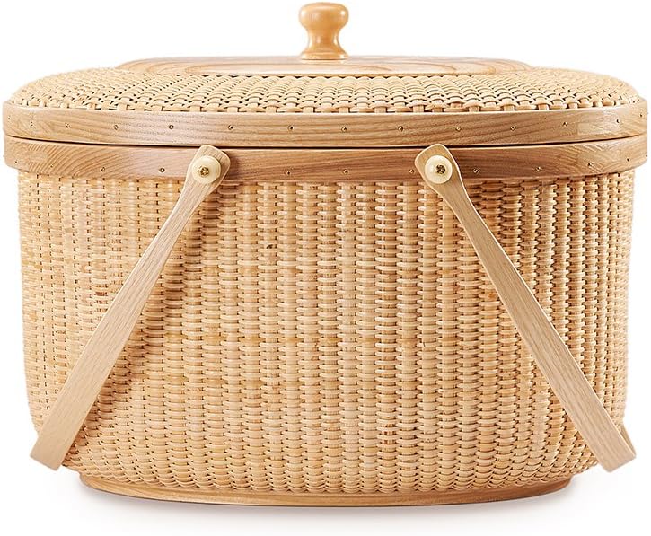 Cane-on-Cane Weave Basket with Two Swing Handles K689