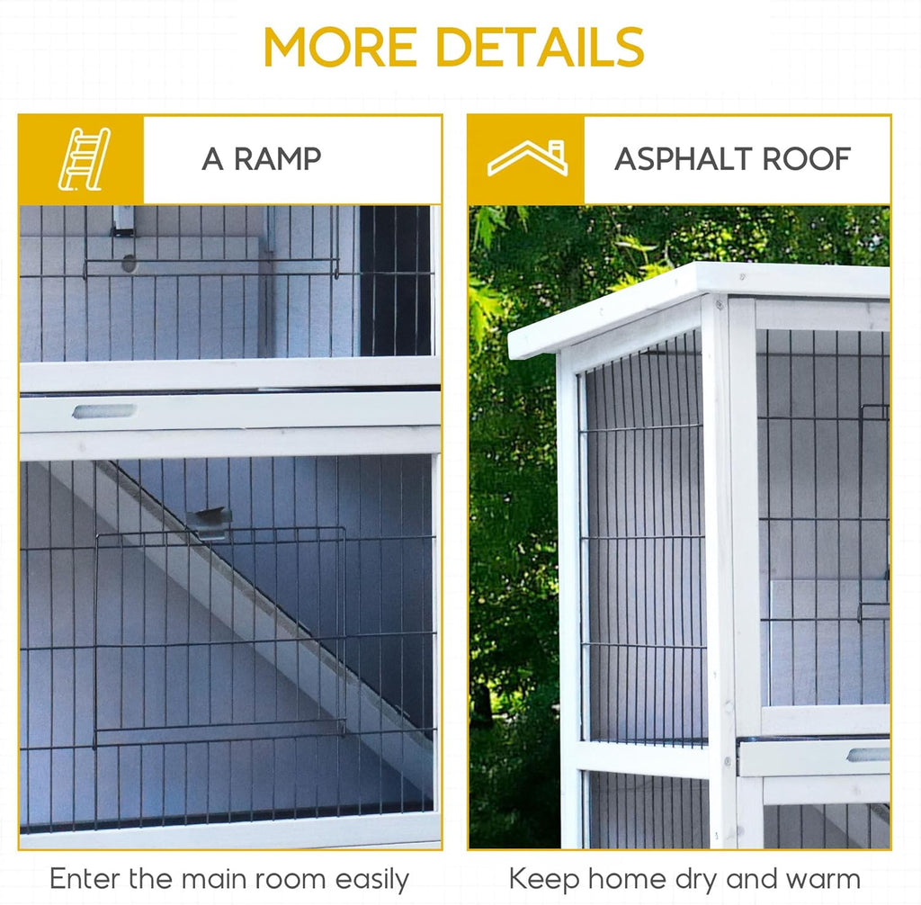 White 2-Story Large Rabbit Hutch with 2 Removable No-Leak Trays M812