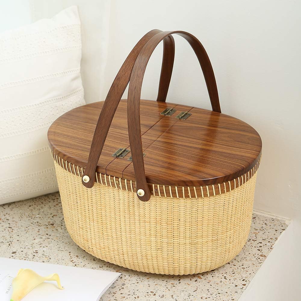 Cane-on-Cane Weave Basket with Two Swing Handles K689