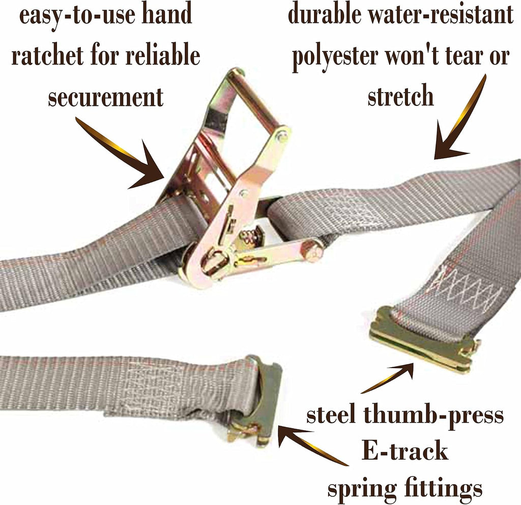 10 E Track Ratchet Tie-Down Cargo Straps, 2 x 16' Grey Polyester X457