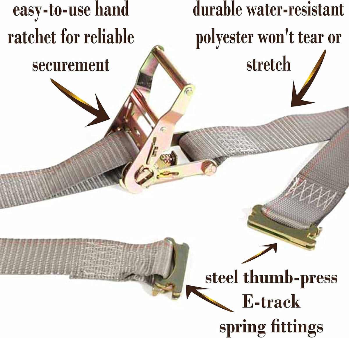 10 E Track Ratchet Tie-Down Cargo Straps, 2 x 16' Grey Polyester X457