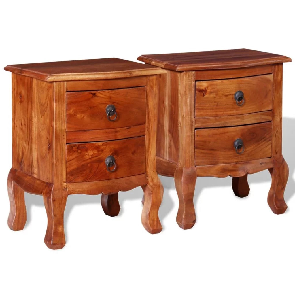 2 pcs Solid Acacia Wood Nightstands with Drawers Z72429