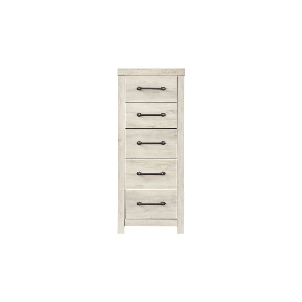 5 Drawer Wooden Chest with Bar Pull Handles Distressed White R458