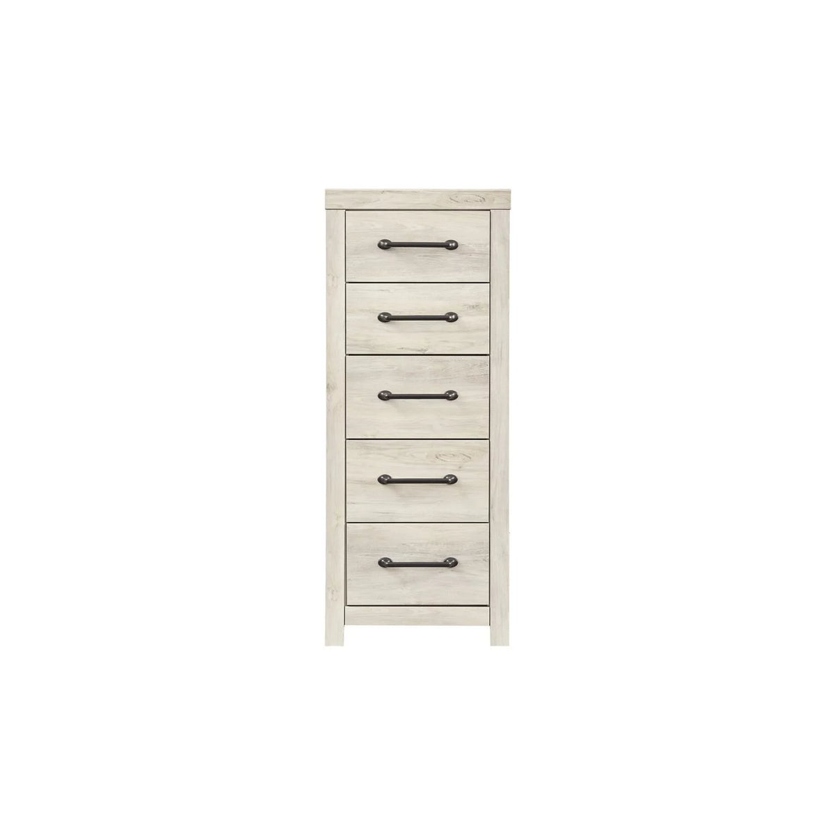 5 Drawer Wooden Chest with Bar Pull Handles Distressed White R458
