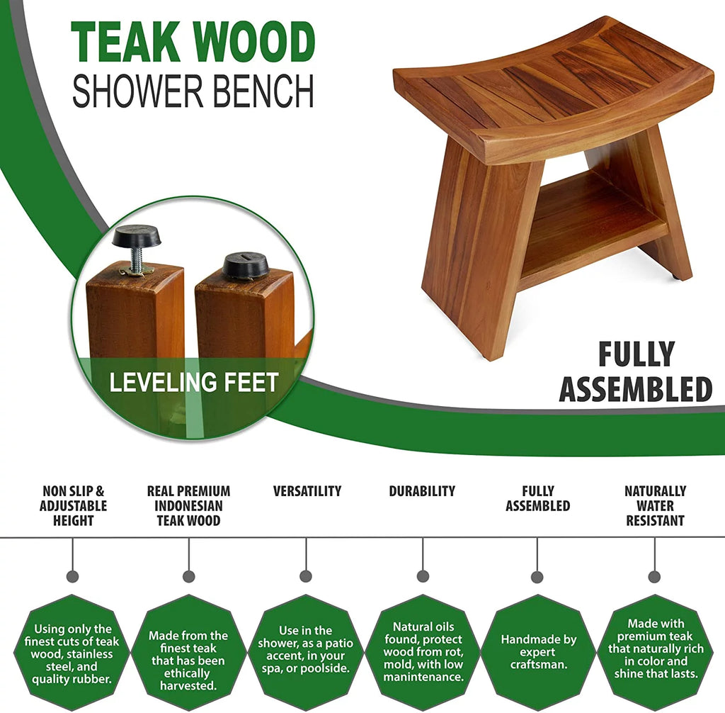 Teak Shower Stool with Shelf D1569