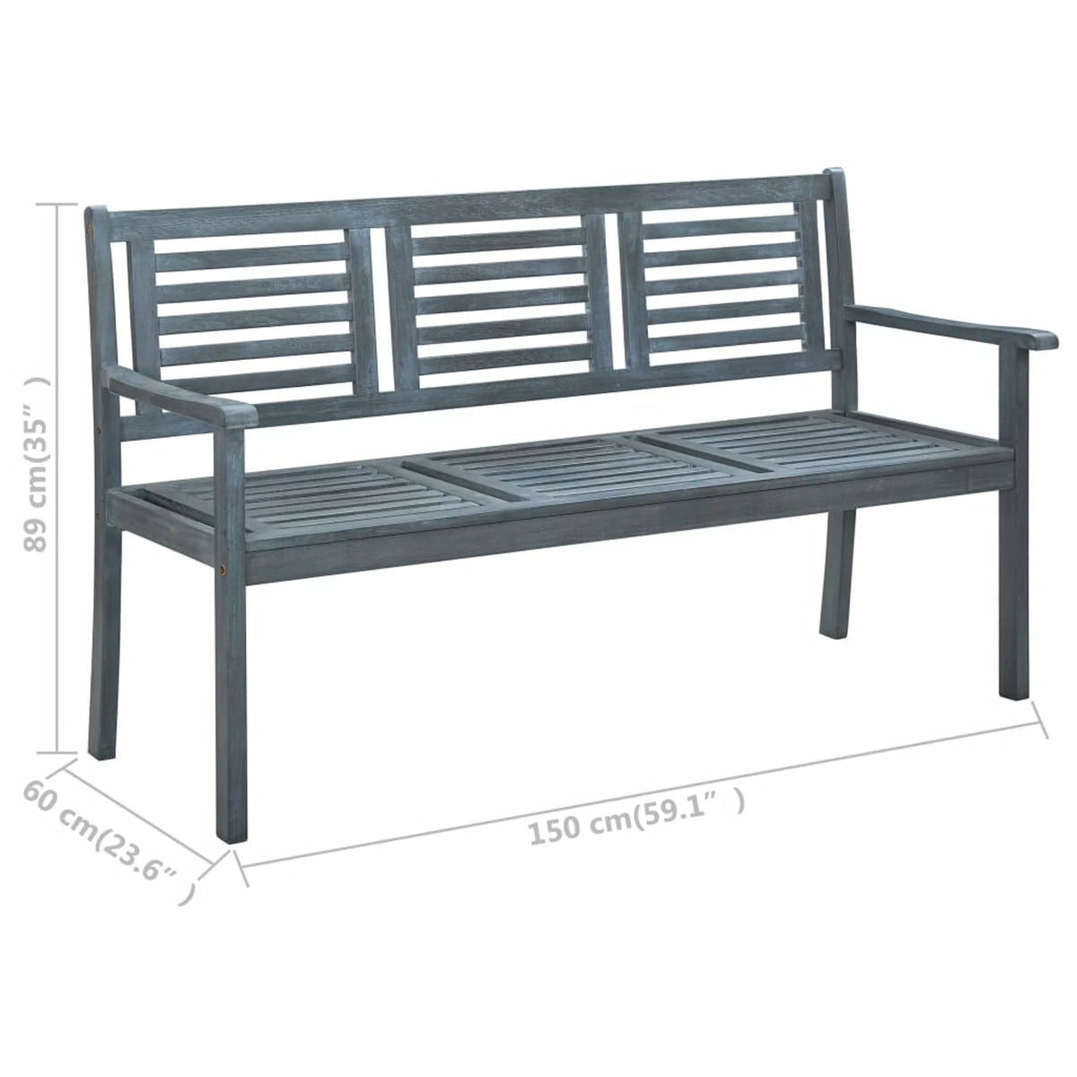3-Seater Eucalyptus Wood Outdoor Bench Gray E427