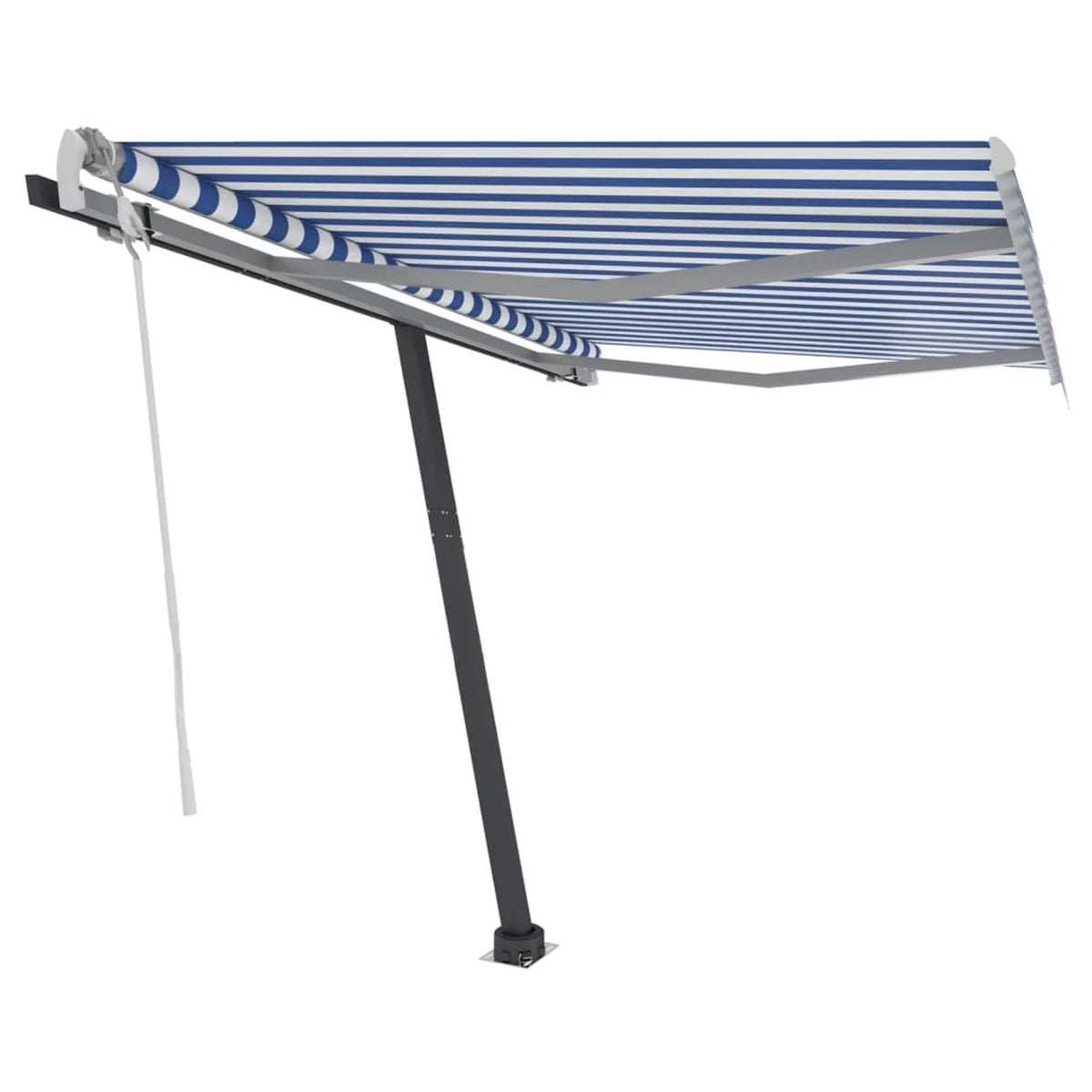 Freestanding Manual Retractable Awning with Base Outdoor Canopy Sunshade Shelter Blue and White 118.1 x 98.4 Inches G97259