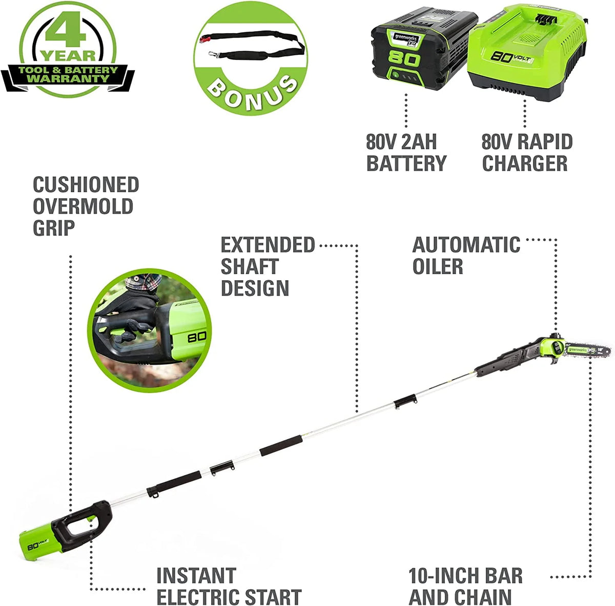 80V Cordless Battery Polesaw with Battery & Charger B443486