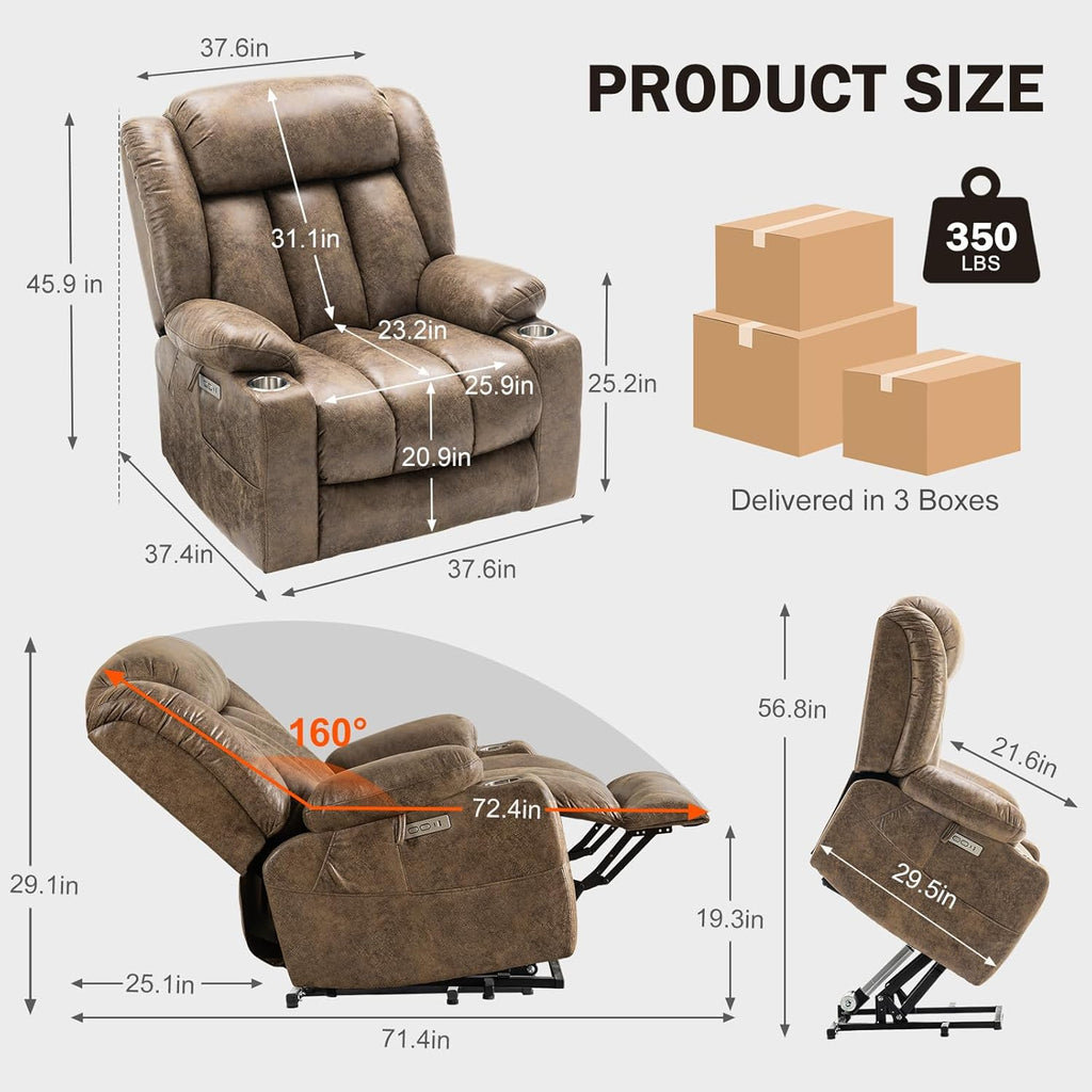 Light Brown Power Lift Recliner with Heated and Massage, USB, Cup Holder Z724958