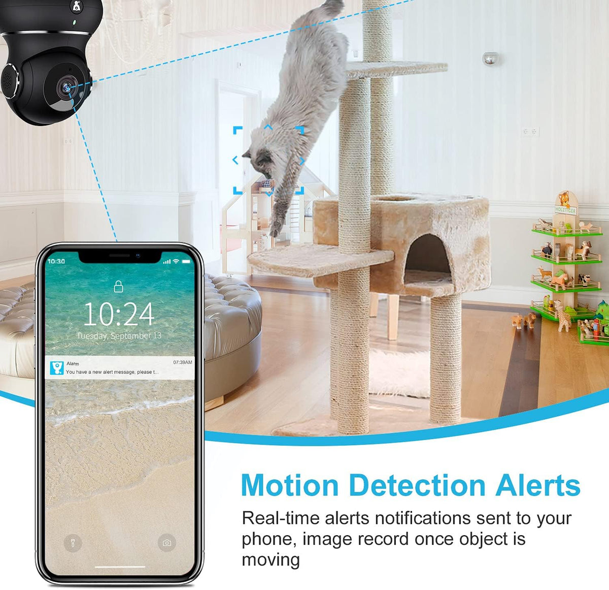 Indoor Security Camera, 1080P WiFi Camera with Motion Detection, Night Vision, 2-Way Audio, 360 Degree Black I7920