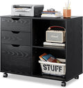 White 3-Drawer Wood Mobile File Cabinet with Storage Shelves Q989280