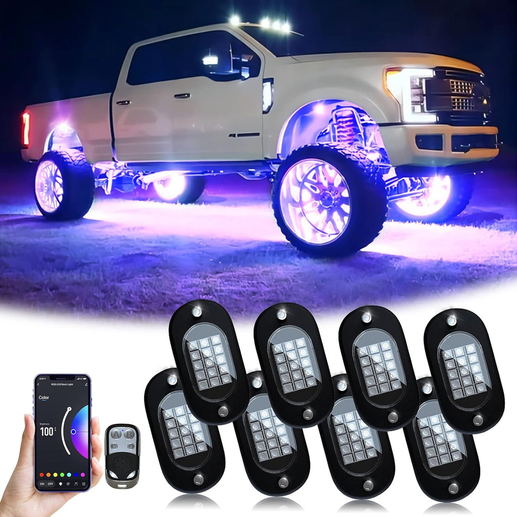 8 Pods RGB LED Rock Lights with APP Remote Control Music Mode Waterproof IP68 A806522