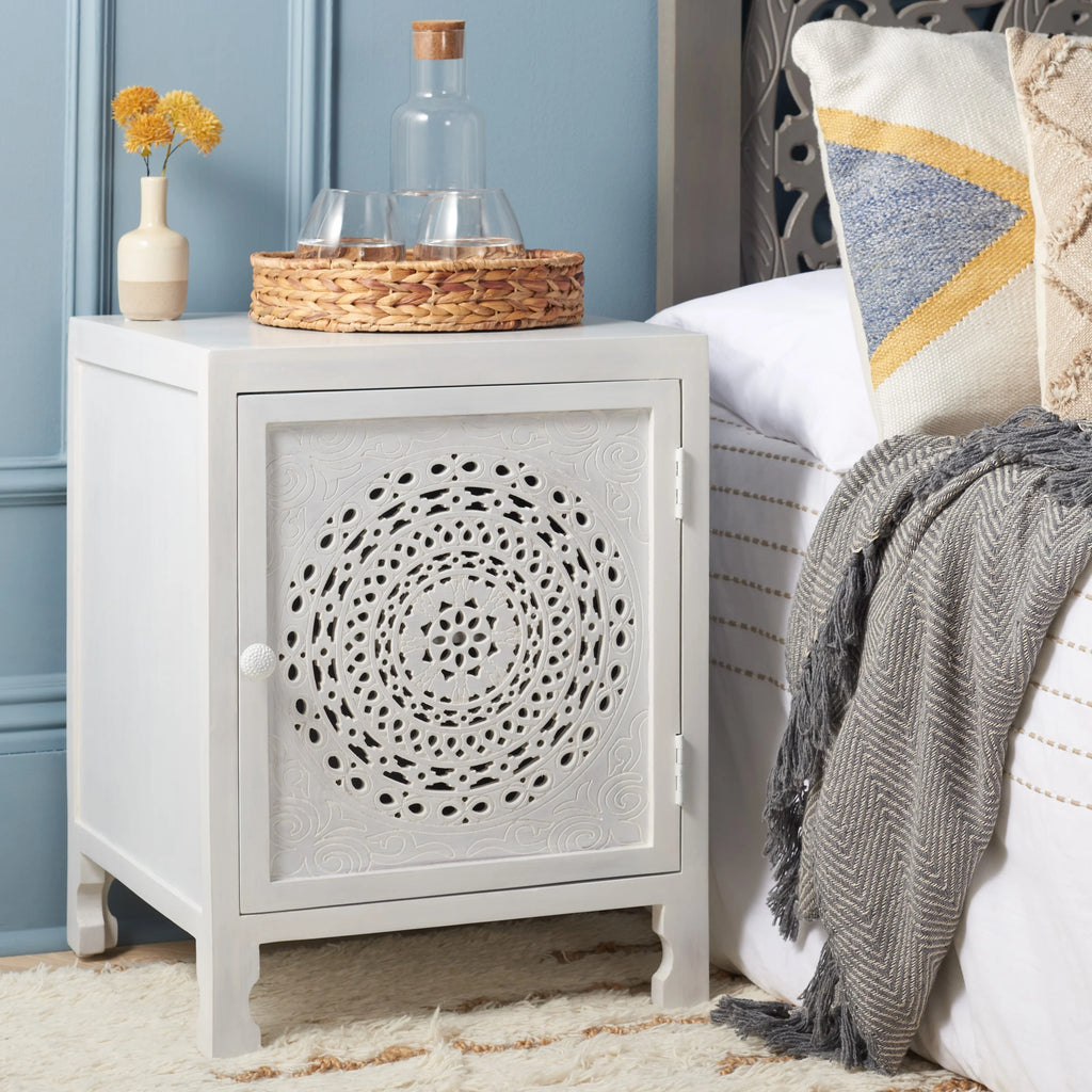 White Wash 2 Shelf 1 Door Nightstand I933