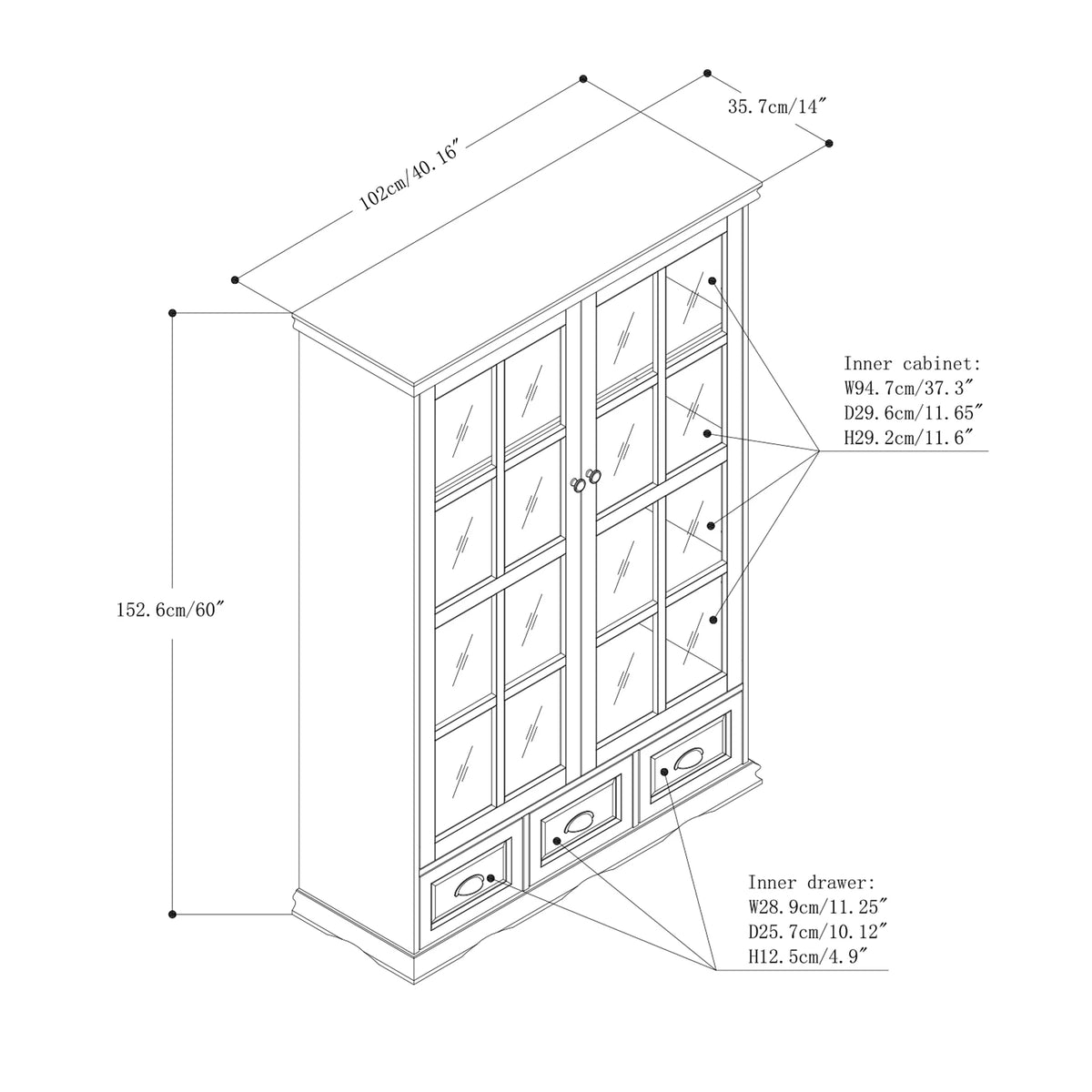 Black Storage Cabinet with Tempered Glass Doors and Triple Drawers O73612