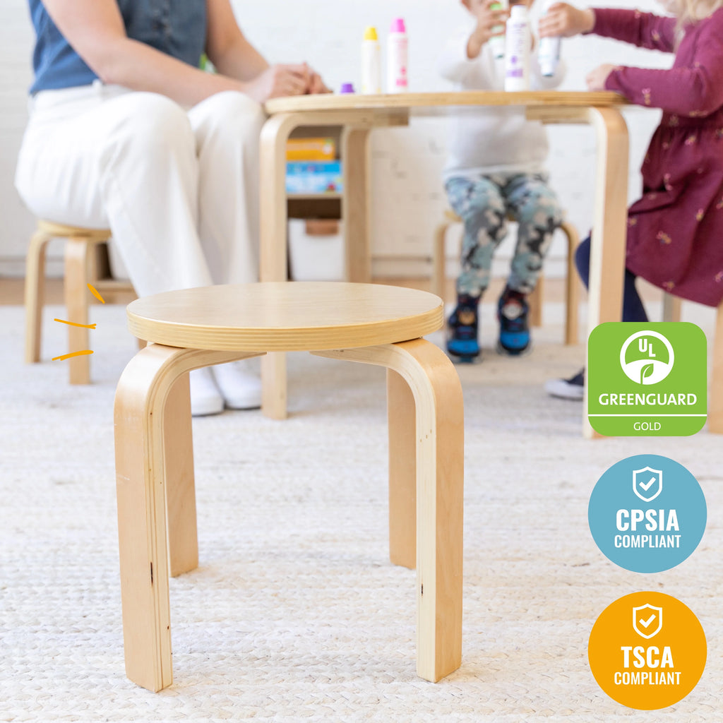 Bentwood Round Table and Stool Set, Natural, 5-Piece R89343