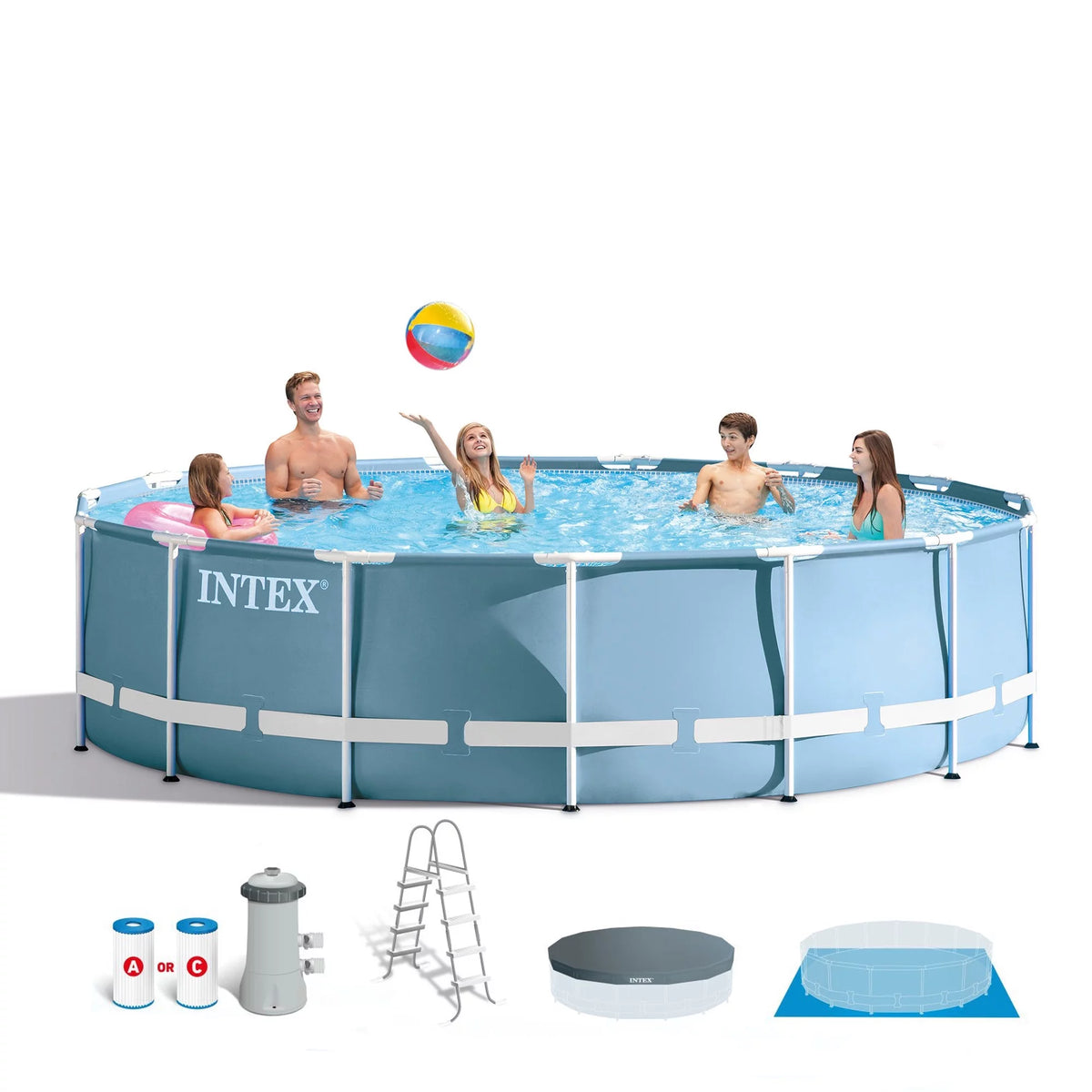 15 Feet x 48 Inches Prism Frame Pool Set with Ladder Cover Pump J856040