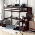 Twin Size White Loft Bed with Desk and Staircase Storage I4222