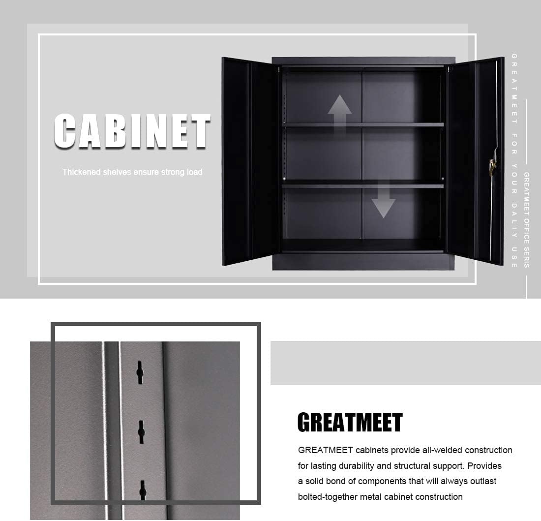 Black Metal Storage Cabinet with 2 Adjustable Shelves M2386