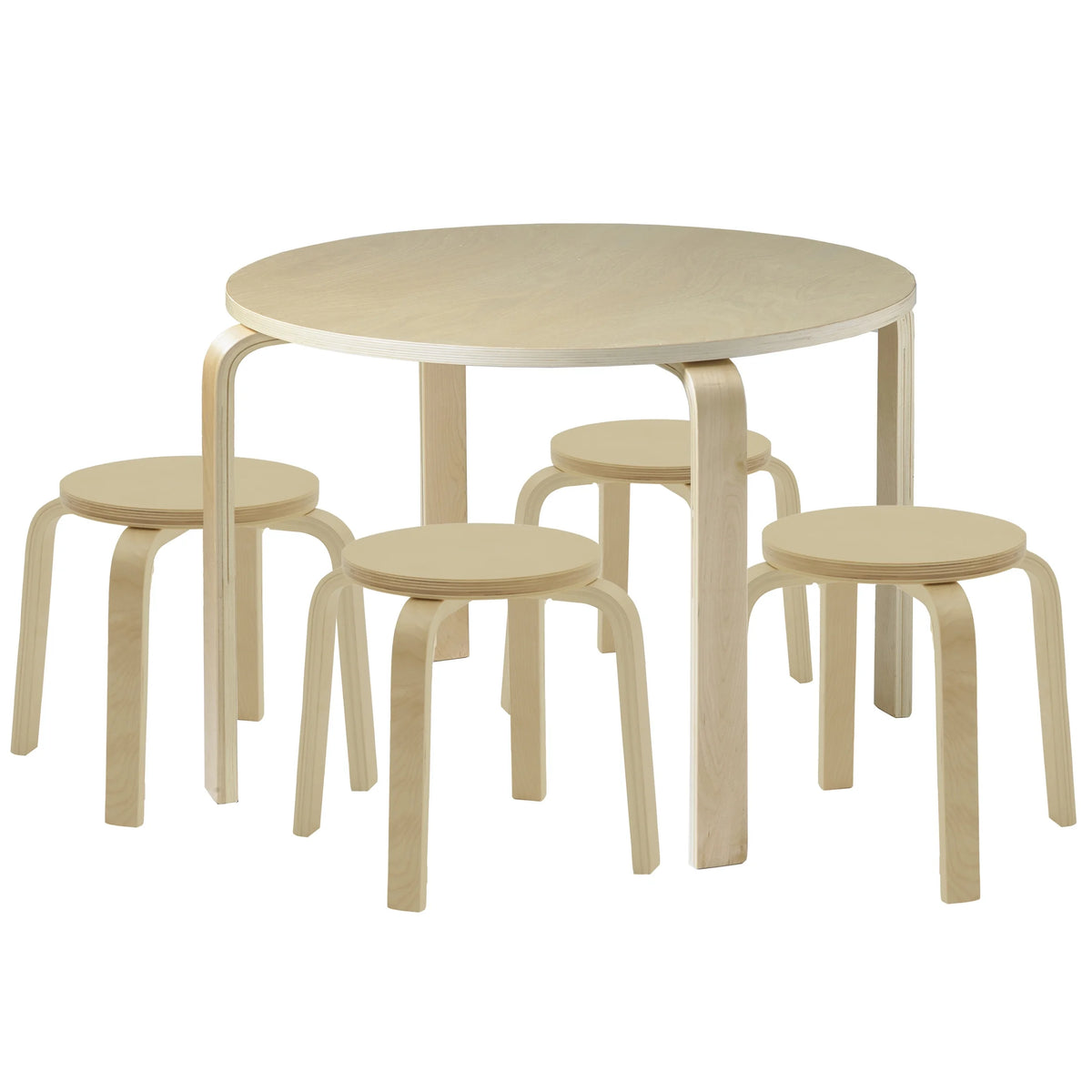 Bentwood Round Table and Stool Set, Natural, 5-Piece R89343