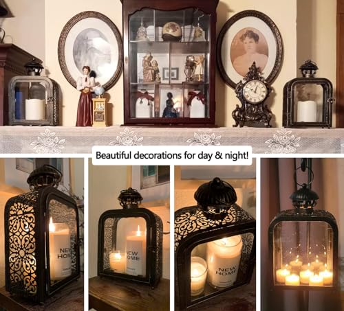 Vintage Metal Candle Lantern with Clear Glass (Bronze) W96093