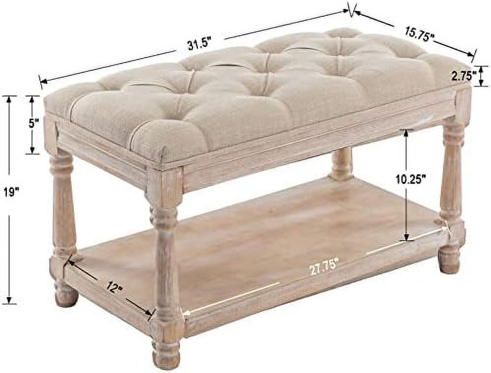Gray Tufted Wood Entryway Bench Z48669