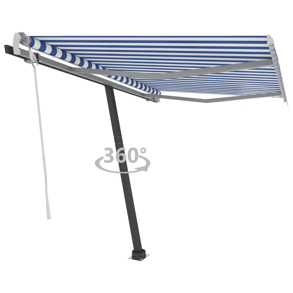 Freestanding Manual Retractable Awning with Base Outdoor Canopy Sunshade Shelter Blue and White 118.1 x 98.4 Inches G97259