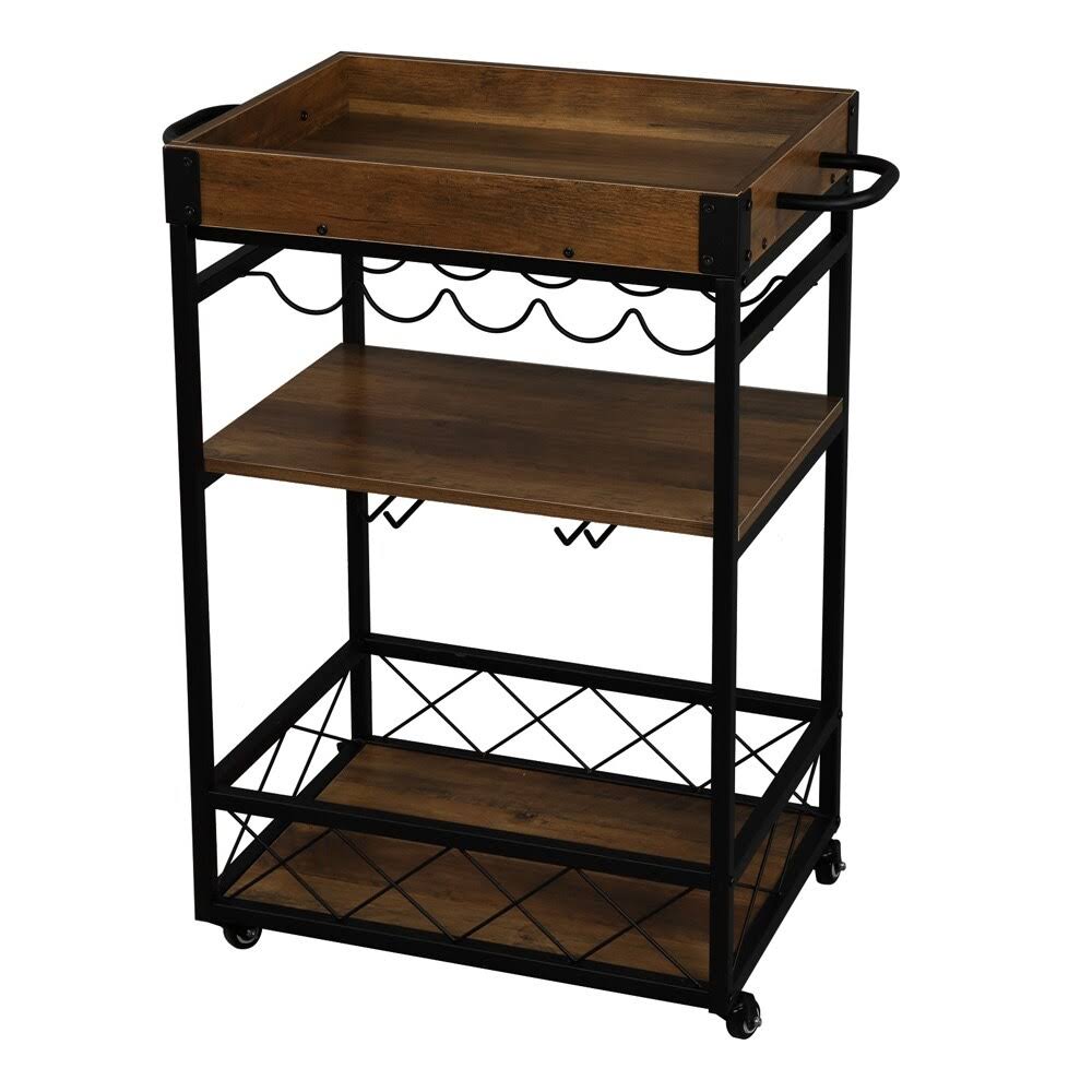 Brown & Black Wood Metal Bar Serving Cart T616623