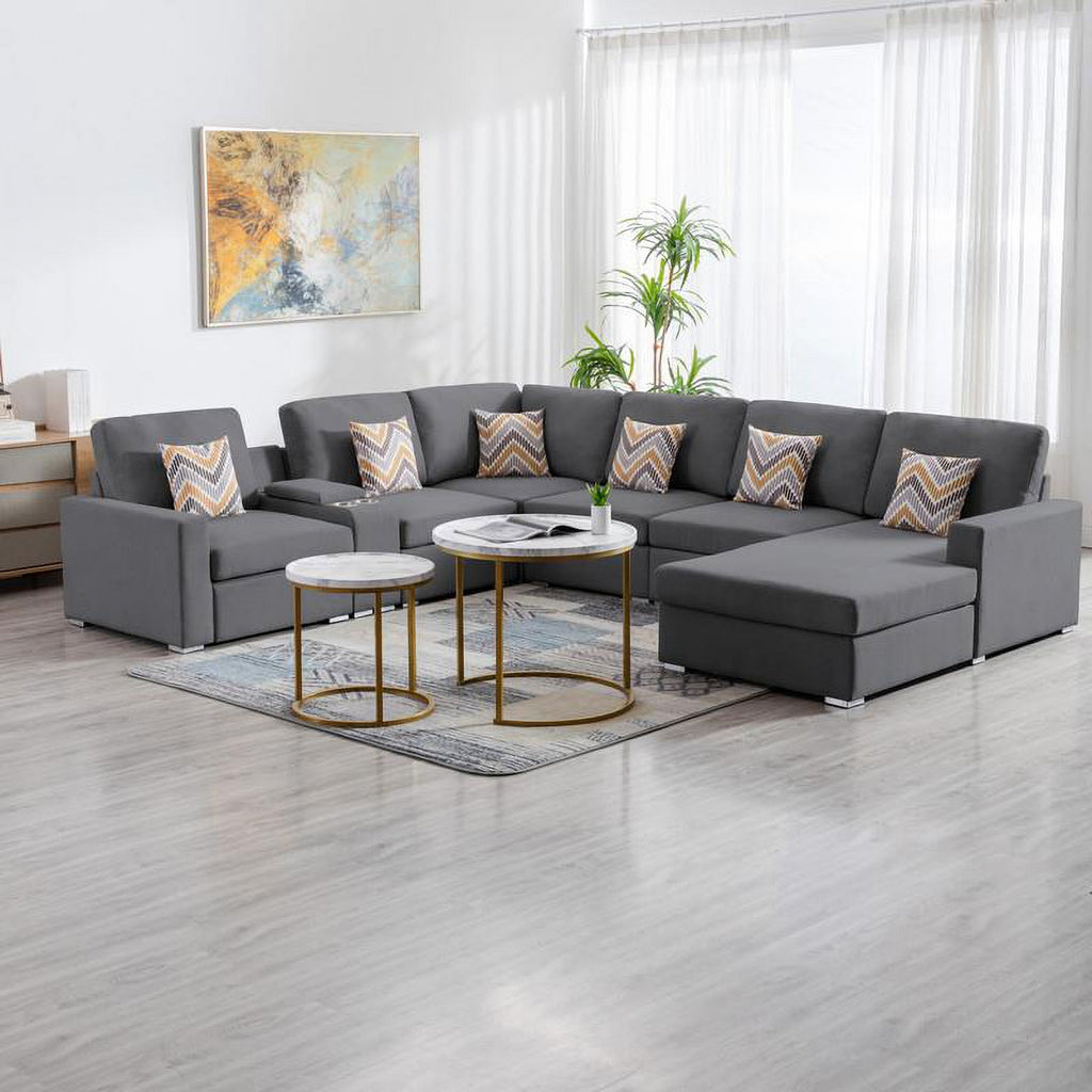 Gray Fabric Reversible Sectional with Charging Ports C40341