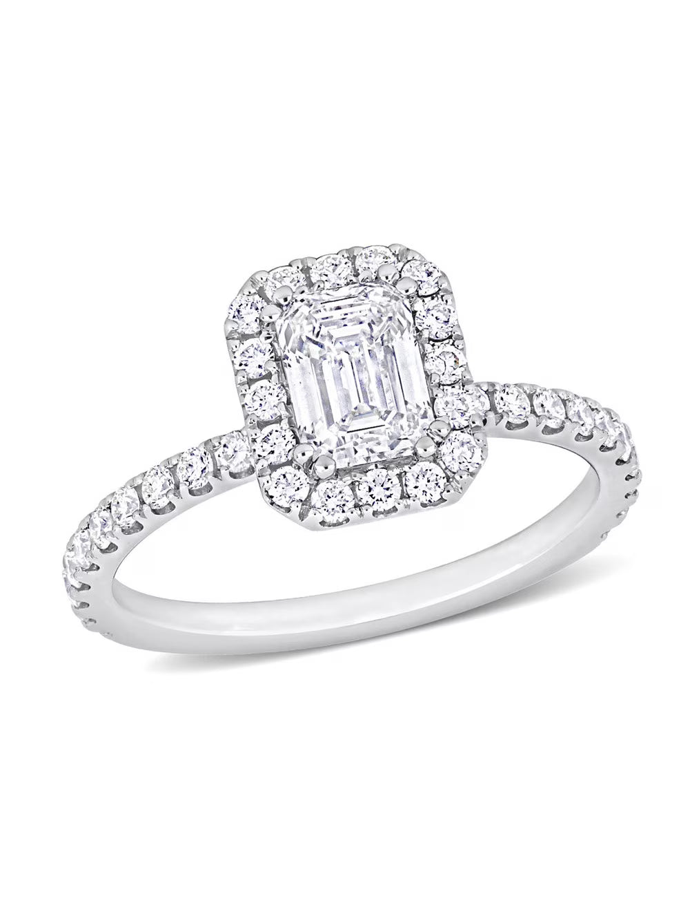 14k White Gold Diamond Emerald-Cut Halo Engagement Ring L914041