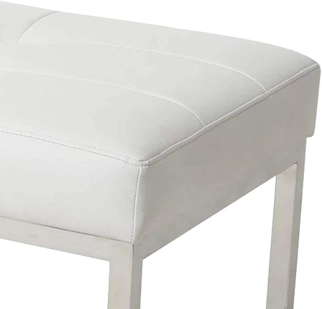 White Rectangle Tufted Faux Leather Bench S123175