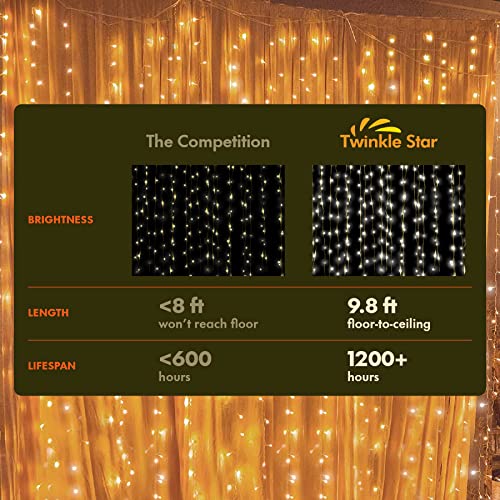 300 LED Curtain String Lights 8 Modes Warm White L32854