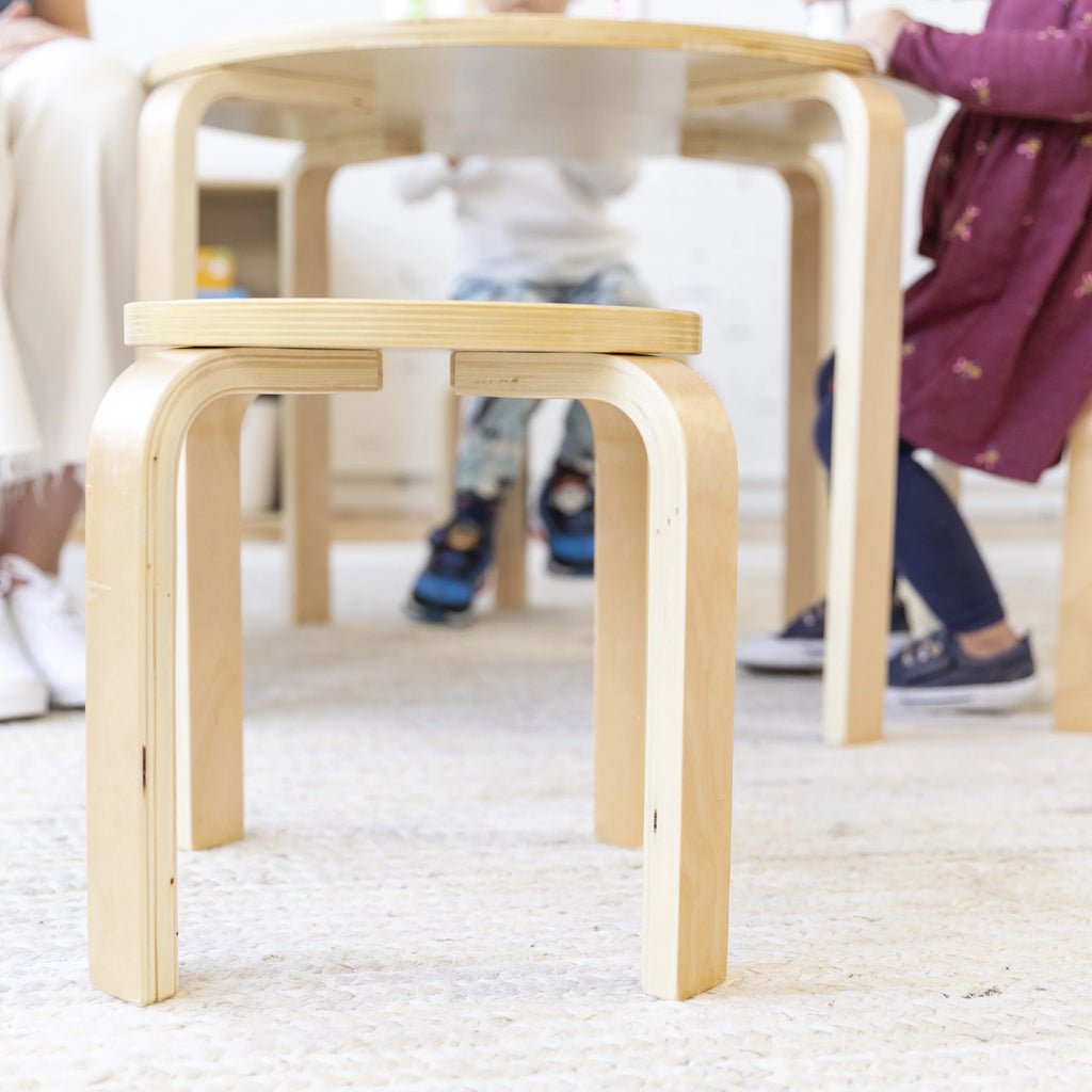 Bentwood Round Table and Stool Set, Natural, 5-Piece R89343