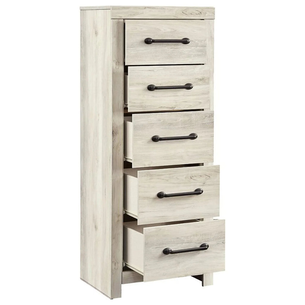 5 Drawer Wooden Chest with Bar Pull Handles Distressed White R458