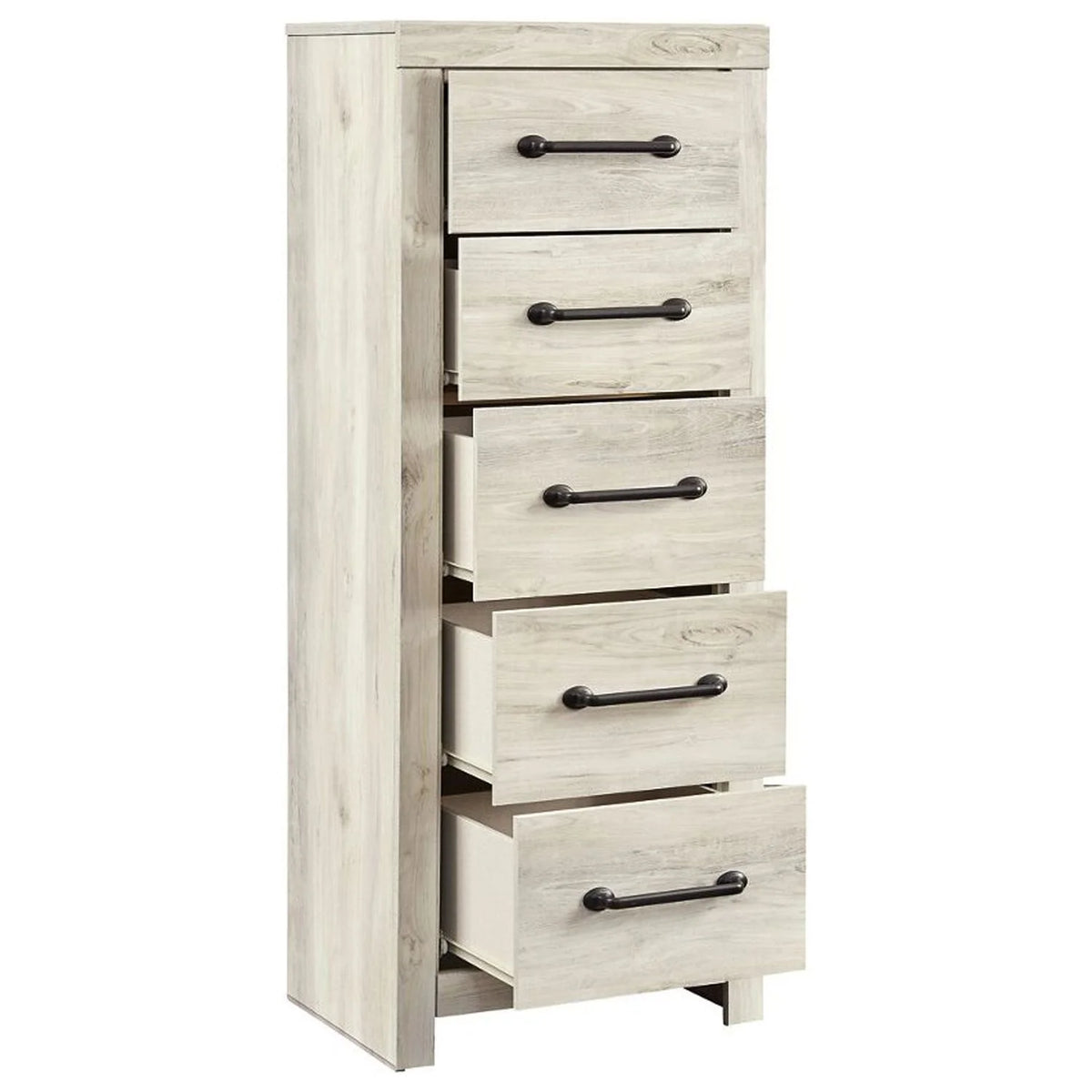 5 Drawer Wooden Chest with Bar Pull Handles Distressed White R458