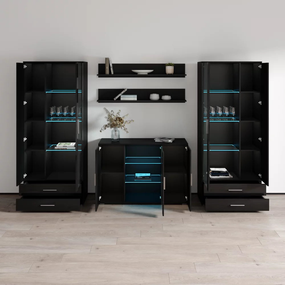 Modern Wall Unit Entertainment Center with LED Lights F292