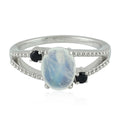 Oval Blue Moonstone Spinel Three Stone Ring 925 Silver H912981