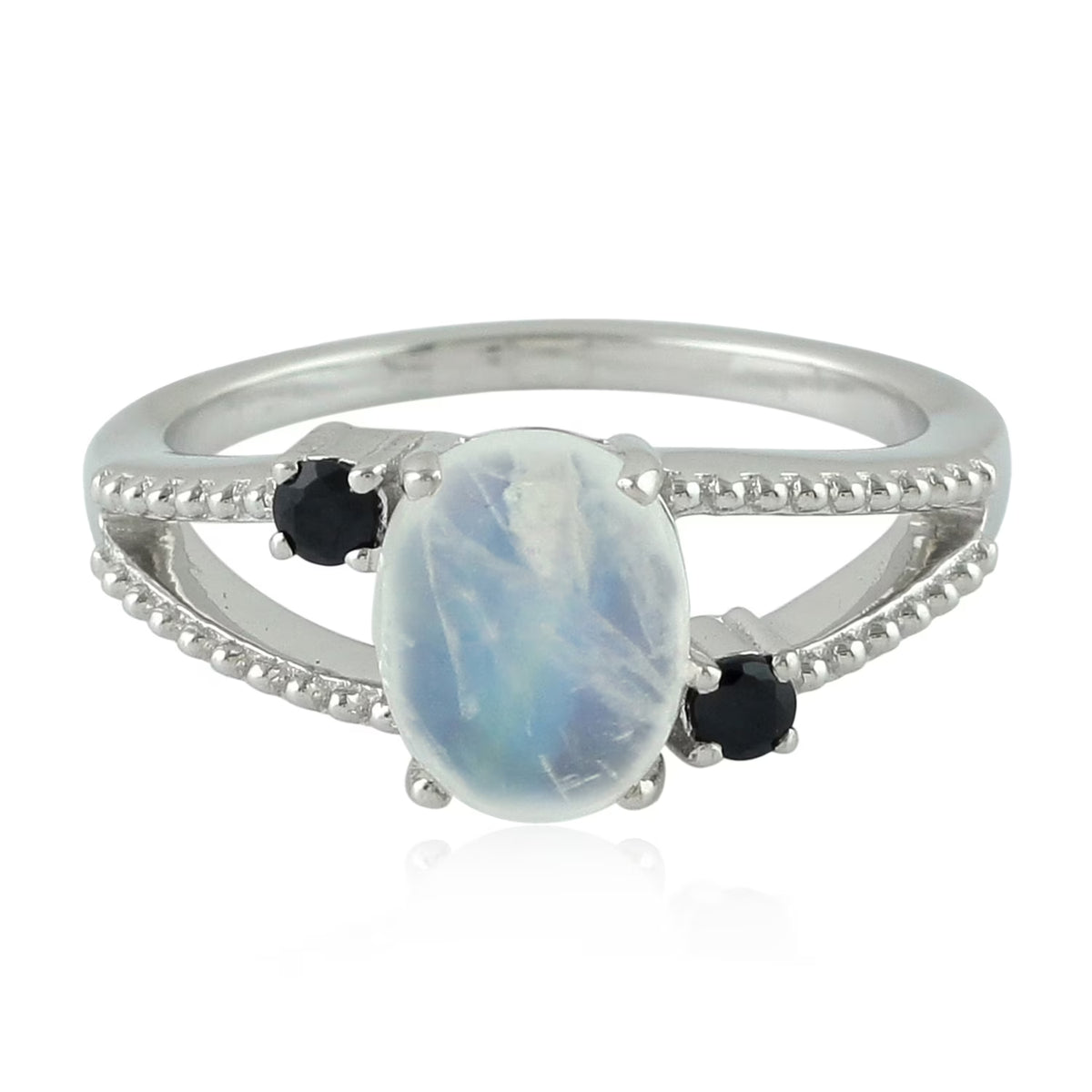 Oval Blue Moonstone Spinel Three Stone Ring 925 Silver H912981