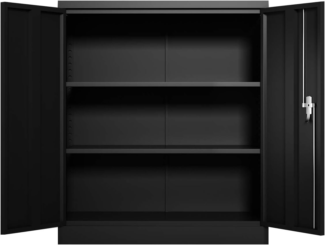 Black Metal Storage Cabinet with 2 Adjustable Shelves M2386
