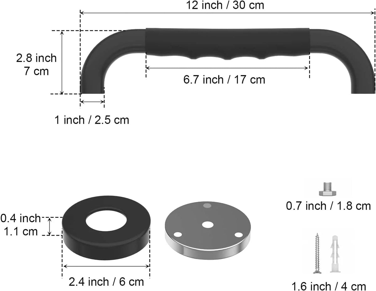 2 Pack 12 Inch Black Shower Grab Bar with Anti Slip Rubber Grip J8767