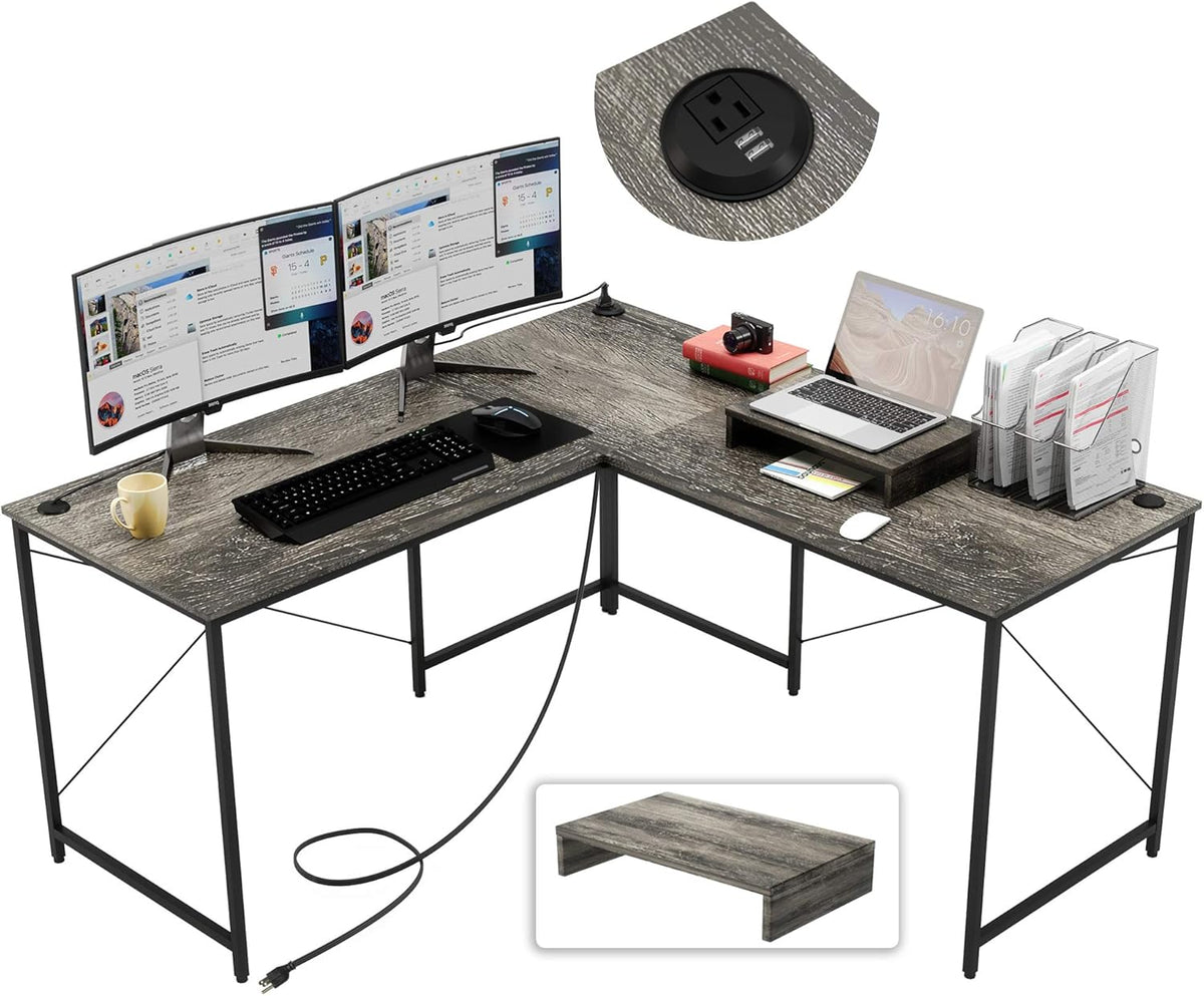 L Shaped Desk 95.2 Inch with Power Outlet Reversible Corner Office Desk D339