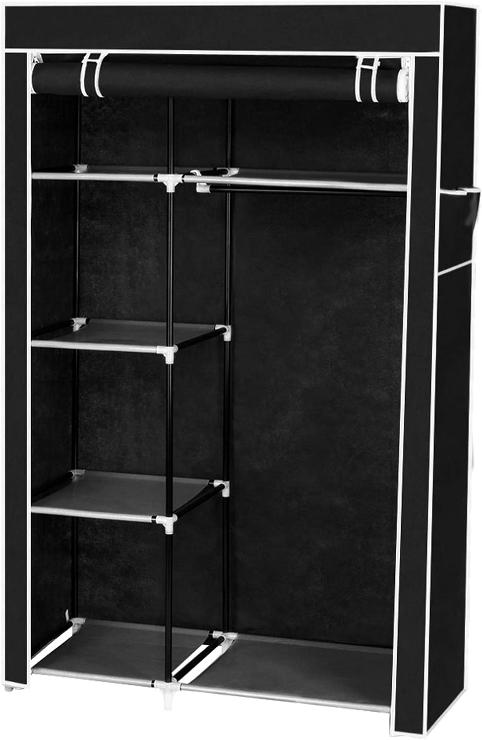 Black Non-Woven Fabric Portable Closet Wardrobe with Shelves and Cover J22423