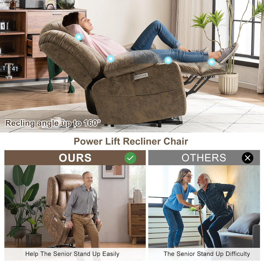 Light Brown Power Lift Recliner with Heated and Massage, USB, Cup Holder Z724958