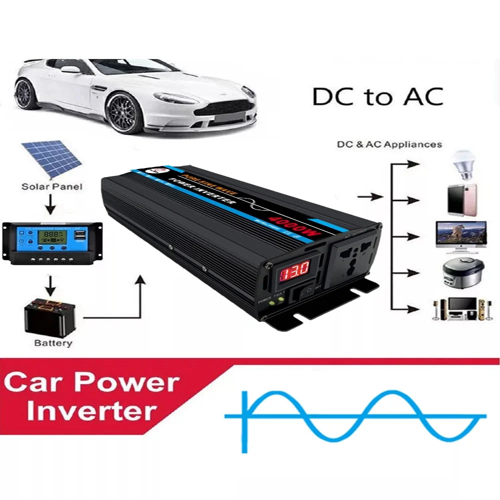 4000W Pure Sine Wave Power Inverter DC12V to AC 120V L7066